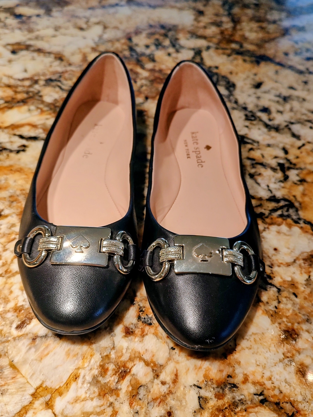 Kate Spade Black Leather Chain-Trim Ballet Flats
